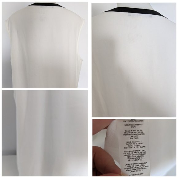 Chic Black & White Sleeveless Deep V Neck Blouse W/ Golden Chain Sz L, NWOT - Picture 2 of 2